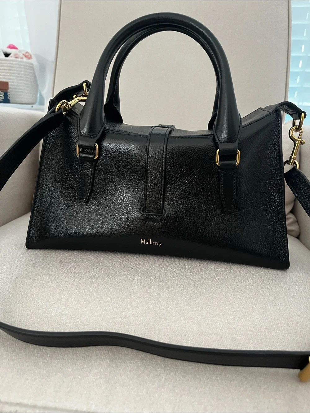 Mulberry New Small Roxanne Classic Black Sleek Leather Satchel Handbag - Picture 3 of 8